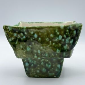 Vintage Planter Handmade Ceramic Pot Green Speckled Green Turquoise Glaze